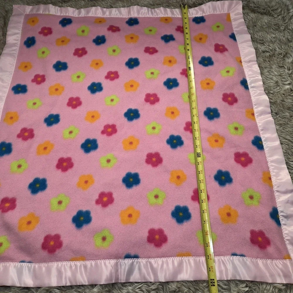 Baby Girl Pink Fleece Blanket Satin Trim Floral Security Lovey Lovie‎ Nursery